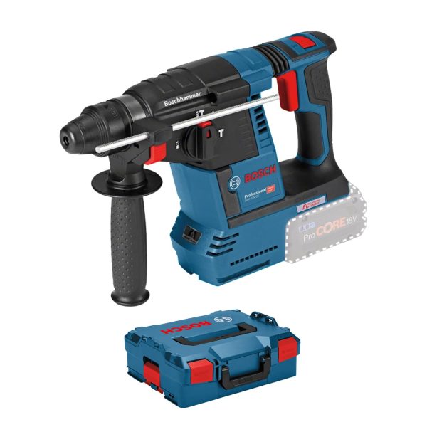 Bosch Professional 18V Akku-Bohrhammer GBH 18V-26 (SDS plus, Bohr-Ø Beton 26 mm, inkl. Zusatzhandgriff, Tiefenanschlag, L-BOXX, ohne Akku/Ladegerät)