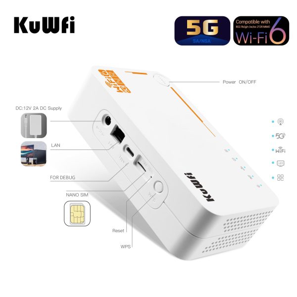 KuWFi 5G WiFi 6 Mobiler Router – AX3600 Dual-Band Hotspot mit SIM & eSIM, bis zu 2,5 Gbit/s