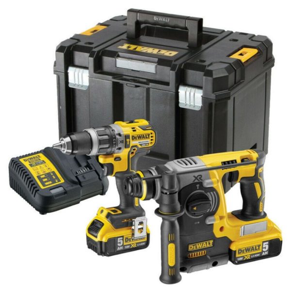 DeWalt DCK207P2T-GB 18v XR Schlagbohrschrauber & SDS+ Plus Bohrhammer Doppelset inkl. 2x 5.0Ah Akkus
